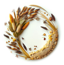 A circle of dried plants and seeds

Description automatically generated